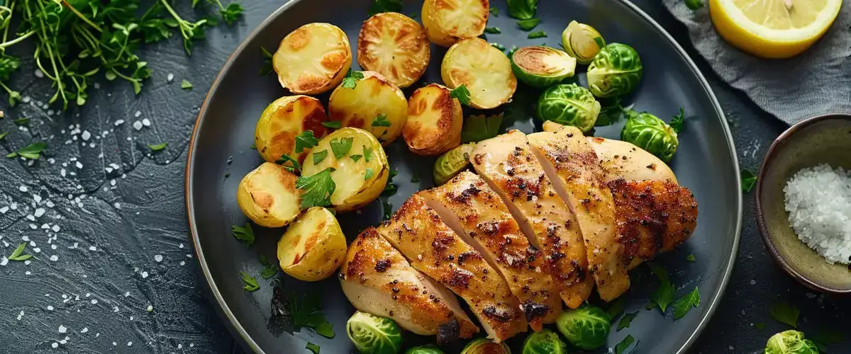 Pieczony kurczak z ziemniakami i brukselką