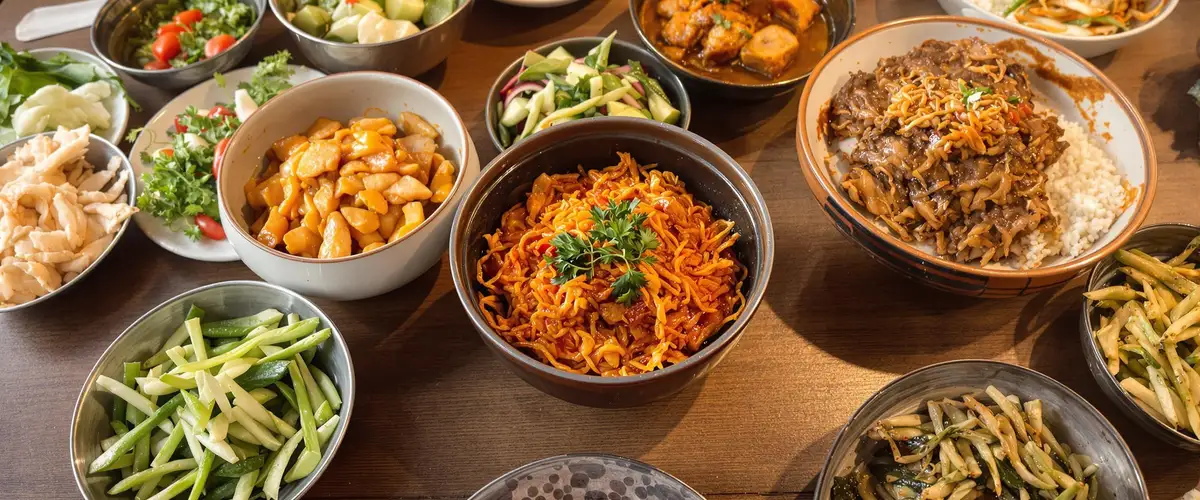 Dieta koreańska - różne posiłki w miskach