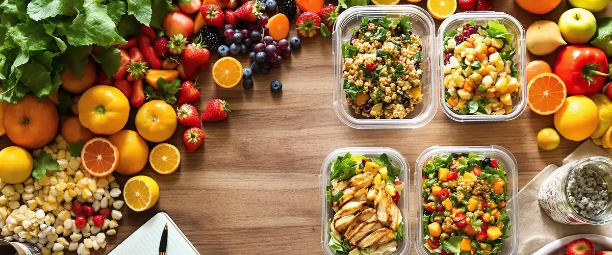 zdrowe posiłki w pudełkach na drewnianym stole