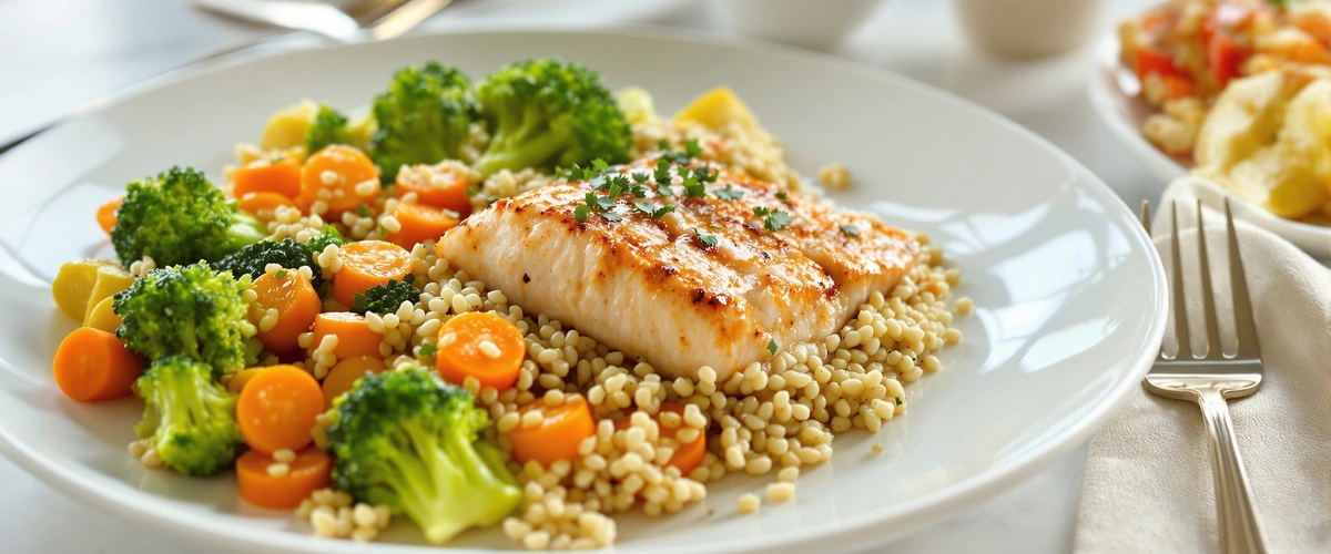 Filet rybny z kaszą i warzywami