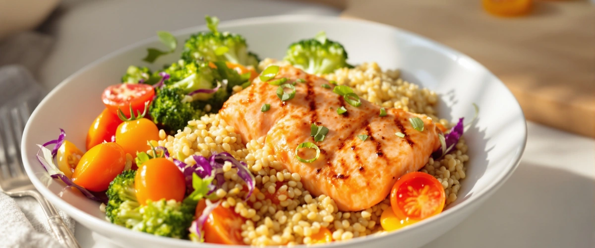 Grillowany łosoś z quinoa i warzywami