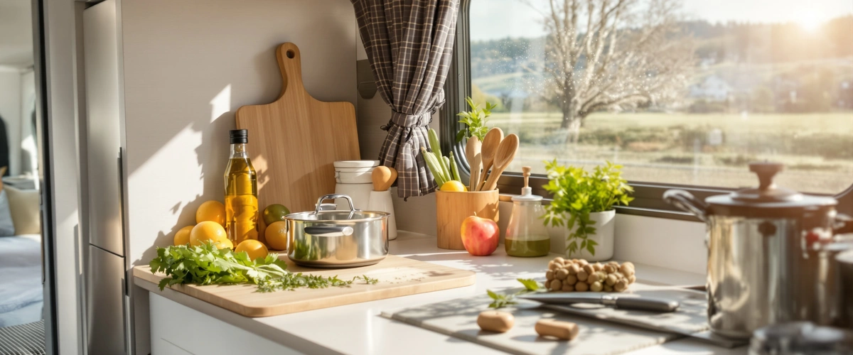 Kuchnia kempingowa z widokiem na krajobraz