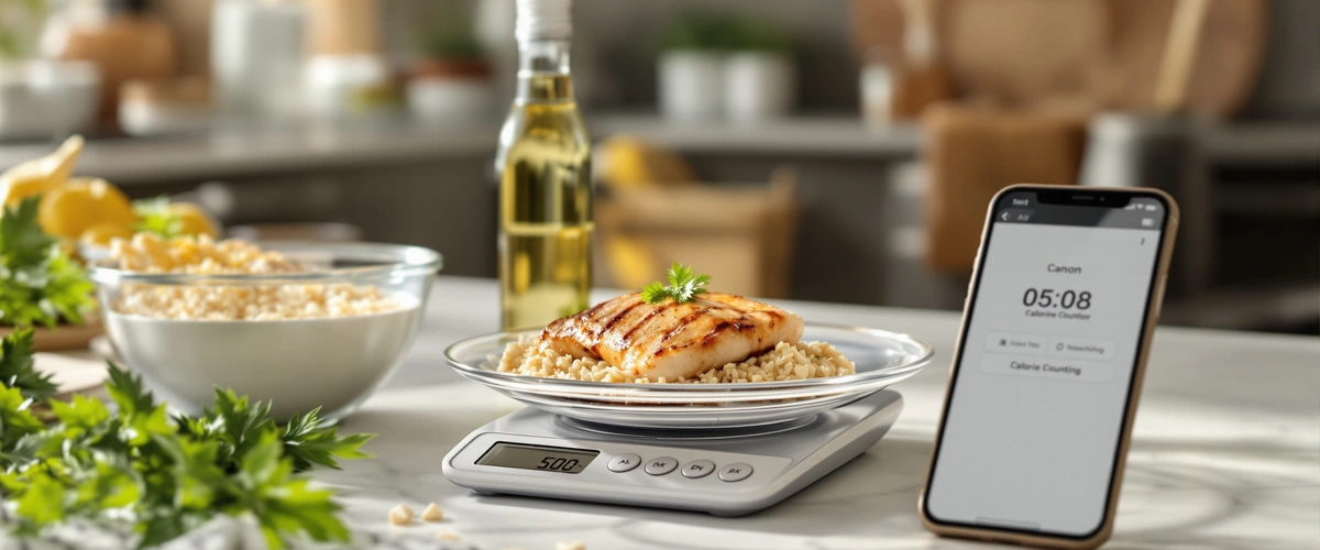 liczenie kalorii w posiłkach przy pomocy aplikacji mobilnej i wagi