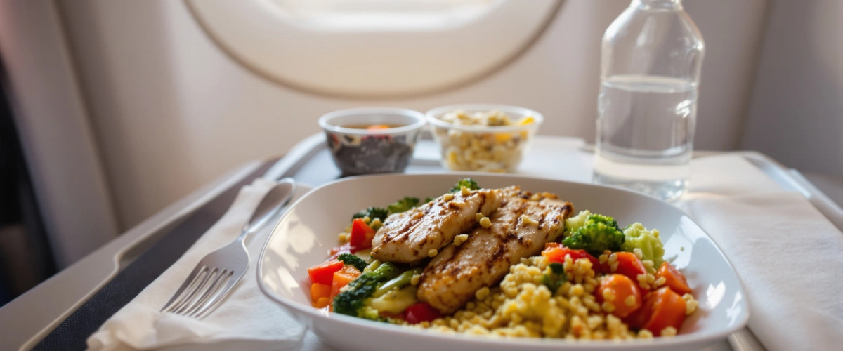 Posiłek w samolocie, okno