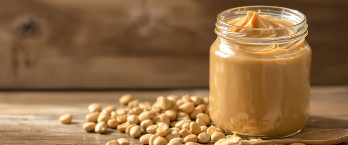 Słoik masła orzechowego z orzeszkami ziemnymi