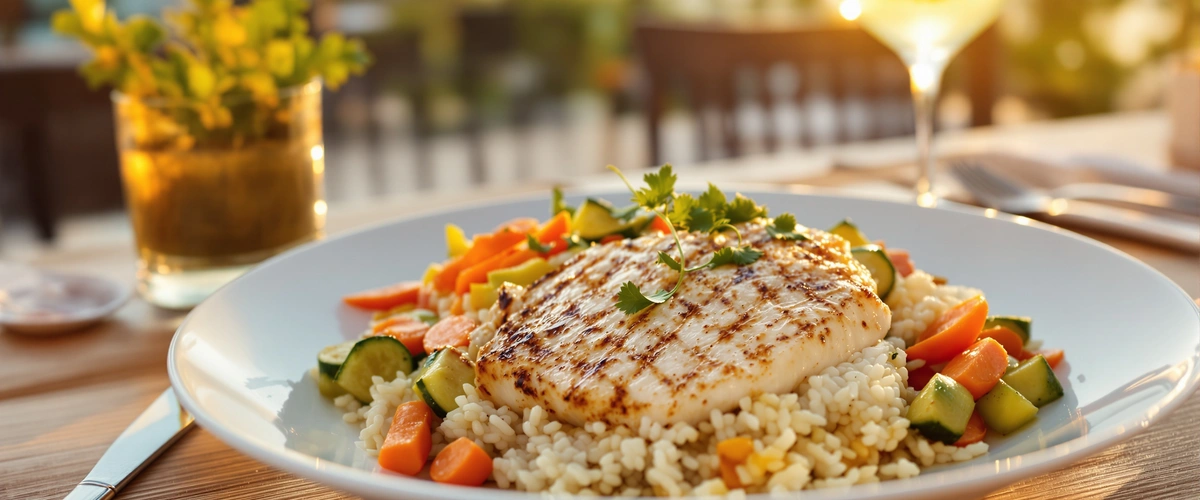 Stek ryba z kaszą kuskus