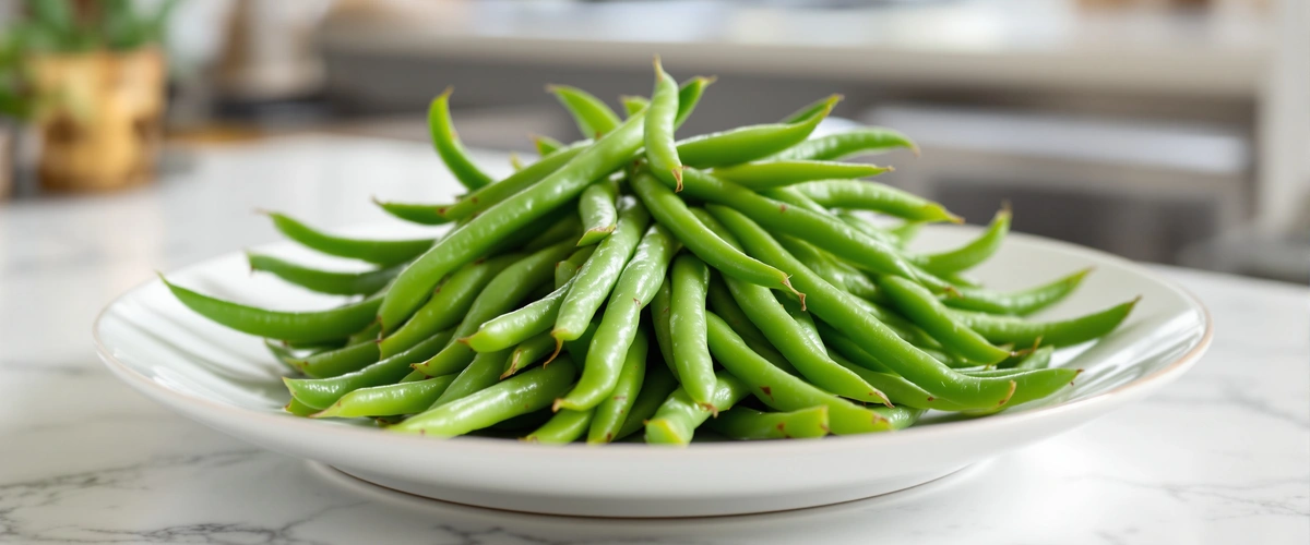 Świeże zielone fasolki na talerzu