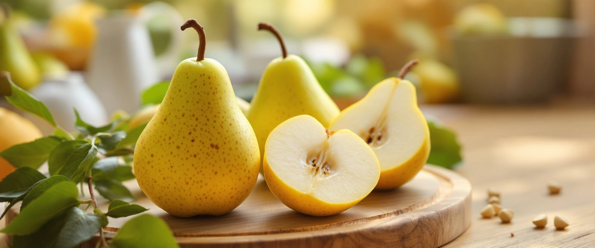 Żółte gruszki przecięte na pół