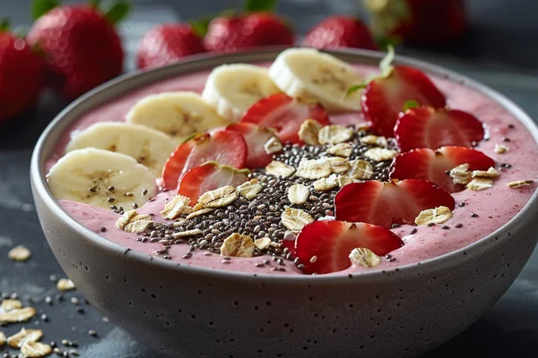 smoothie z truskawkami, bananem i nasionami chia