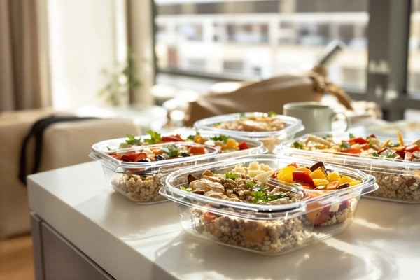 Dietetyczne pudełka z posiłkami na stole