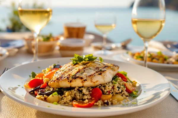 Grillowana ryba z kaszą, morze