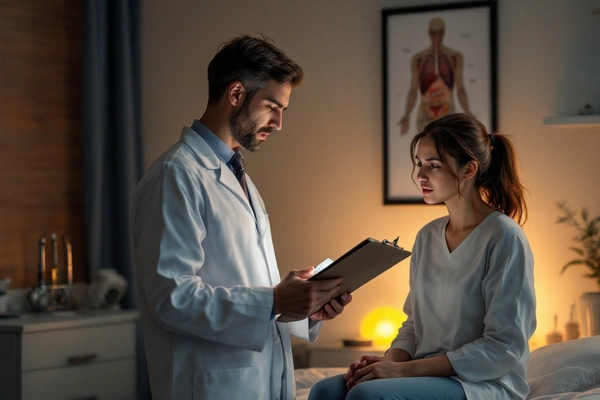 Kobieta rozmawia z lekarzem w gabinecie