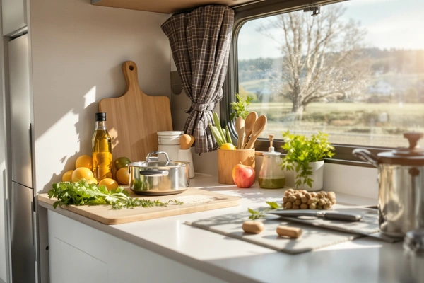 Kuchnia kempingowa z widokiem na krajobraz