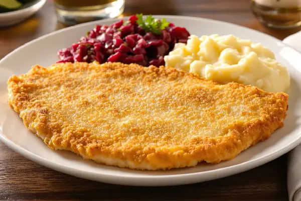 kotlet schabowy z puree i buraczkami