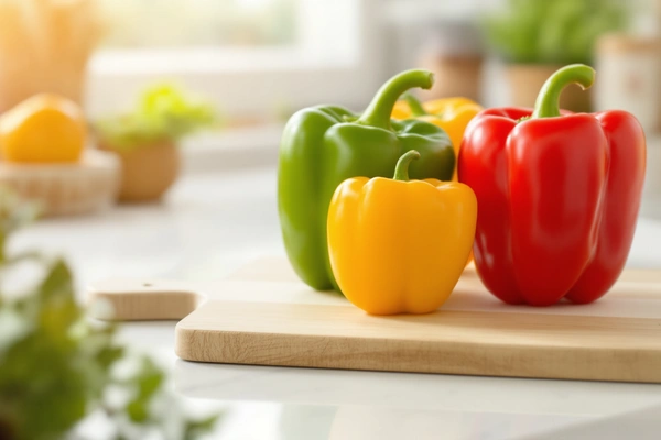 Papryki na drewnianej desce