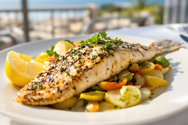 Pieczona ryba z warzywami cytryną