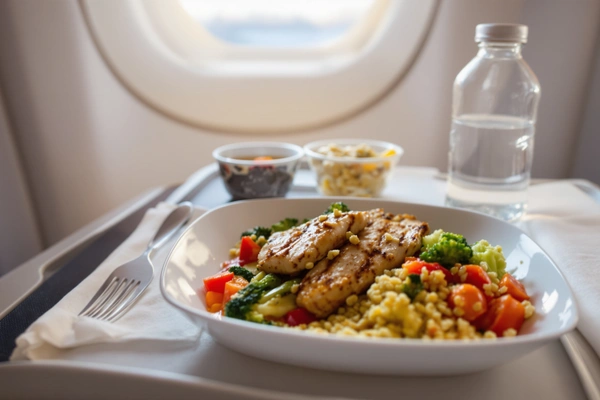 Posiłek w samolocie, okno
