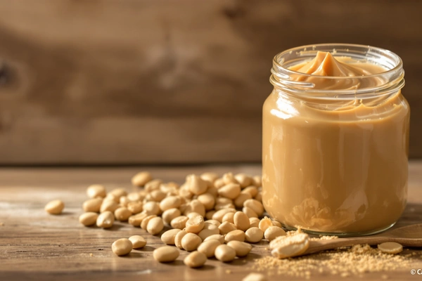 Słoik masła orzechowego z orzeszkami ziemnymi