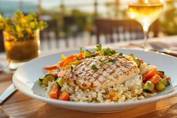 Stek ryba z kaszą kuskus