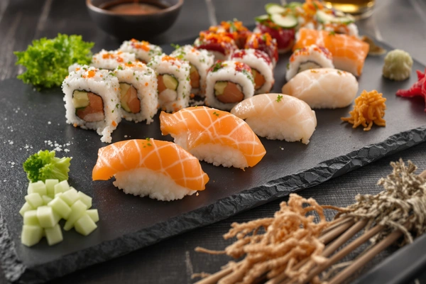 Zestaw sushi na łupkowej płycie