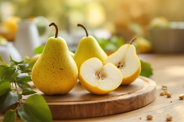 Żółte gruszki przecięte na pół