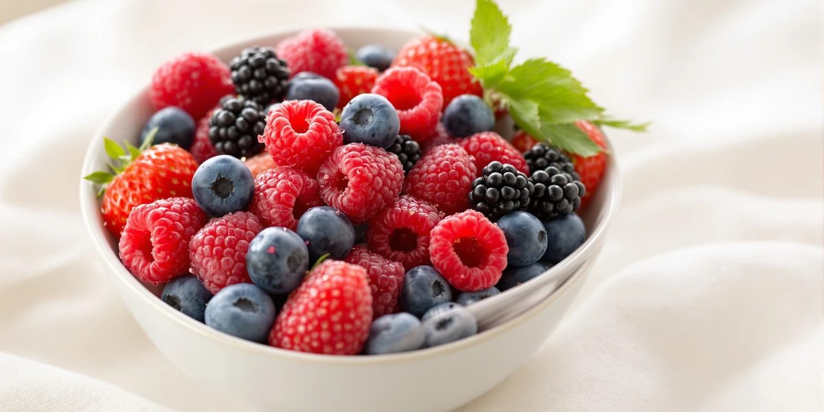 miseczka w malinami, jeżynami i borówkami amerykańskimi