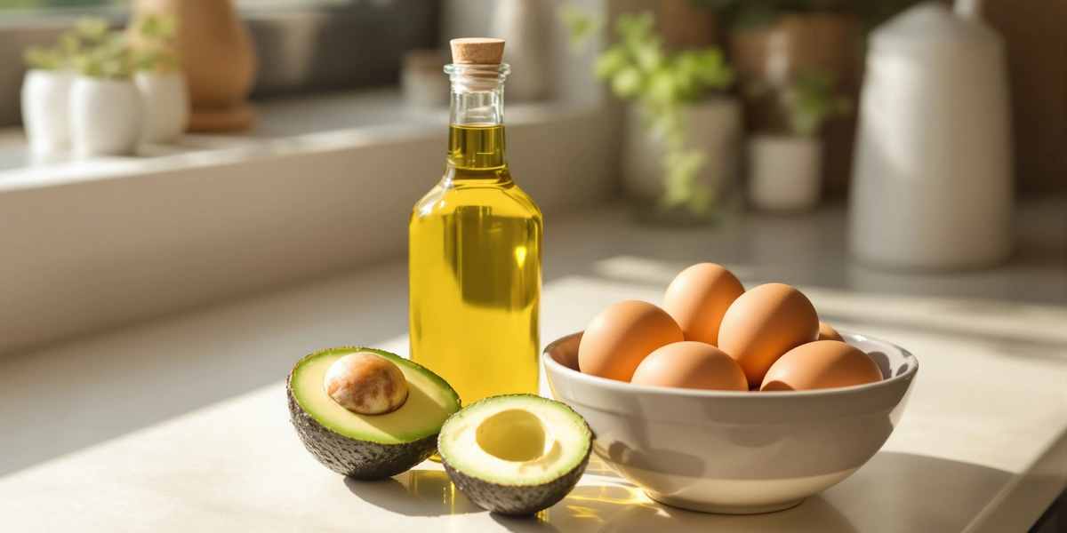 Awokado, jajka i oliwa na blacie