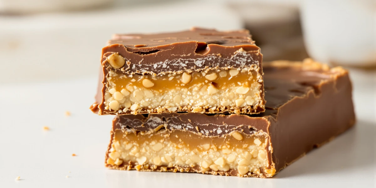 przekrój trzech kawałków batona Snickersa