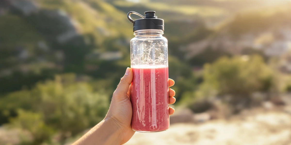 Butelka soku owocowego na zewnątrz