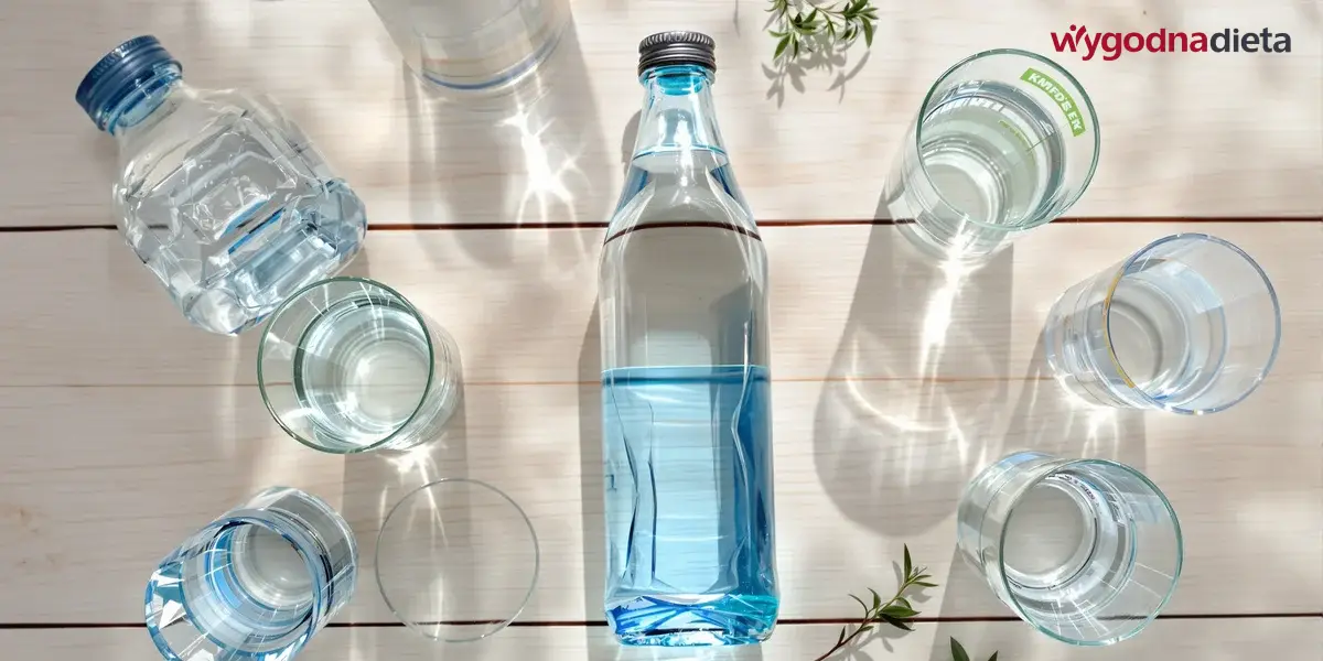 butelki z wodą mineralną i puste szklanki