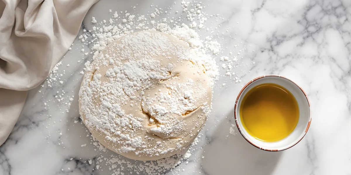 Ciasto na pizzę posypane mąką i oliwą