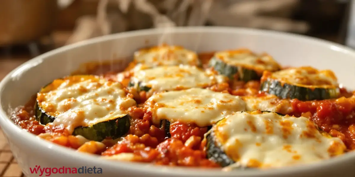 cukinia zapiekana z serem mozzarella i sosem pomidorowym