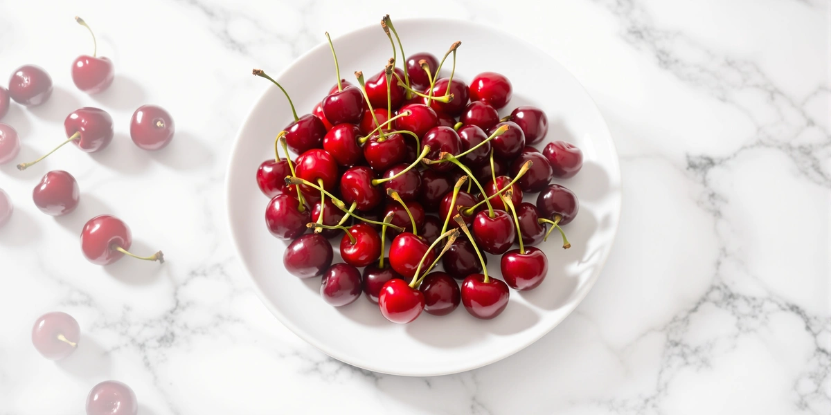 Czerwone czereśnie na białym talerzu