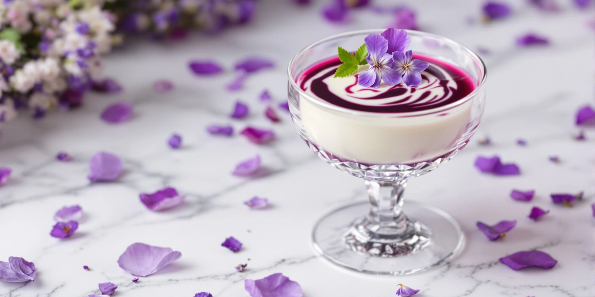 deser z fiołkami na bazie śmietanki 30%