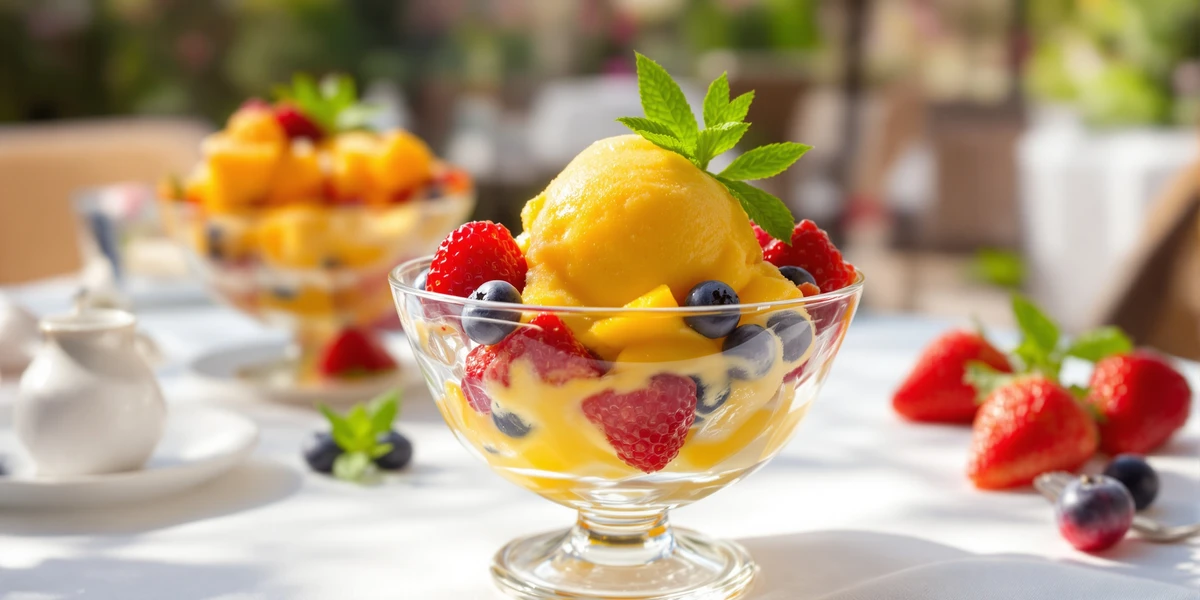 Deser owocowy z sorbetem mango