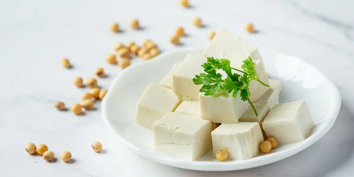 Tofu jako przykład wysokobiałkowego produktu roślinnego.