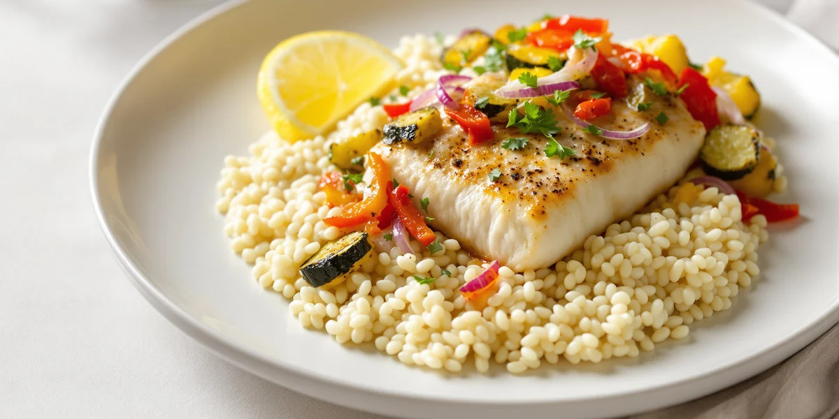 Dorsz pieczony z warzywami i kaszą