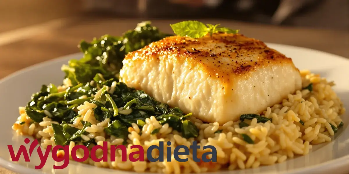 pieczony dorsz z ryżem jaśminowym i szpinakiem