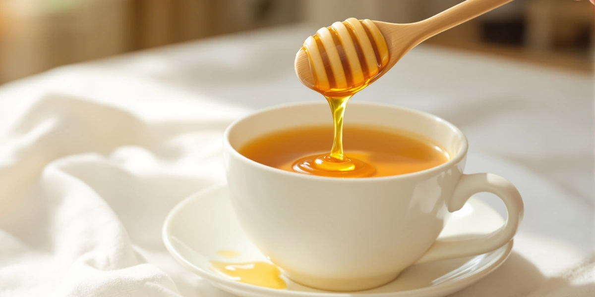 Drewniany patyk z miodem nad filiżanką