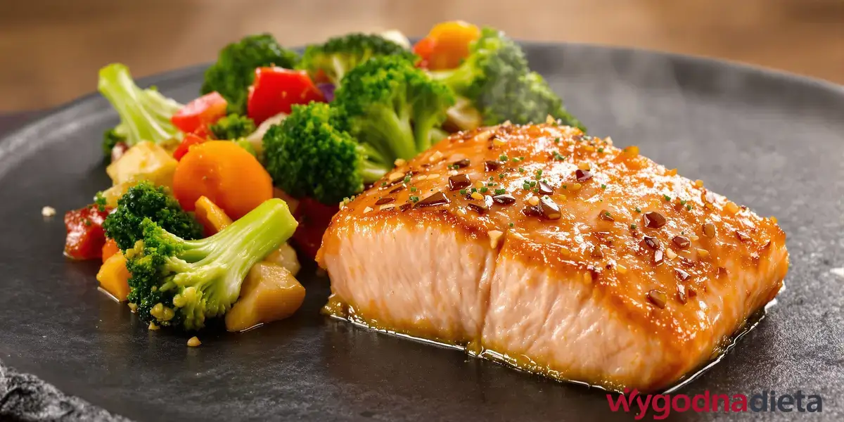 duszony łosoś z warzywami