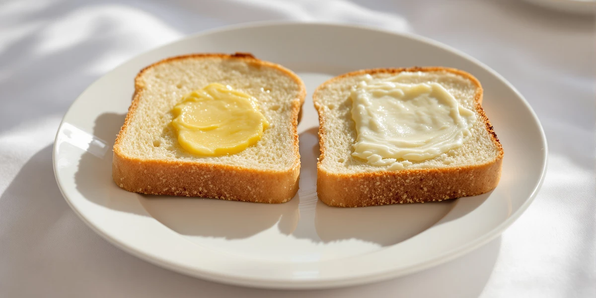 Dwa tosty z masłem i margaryną