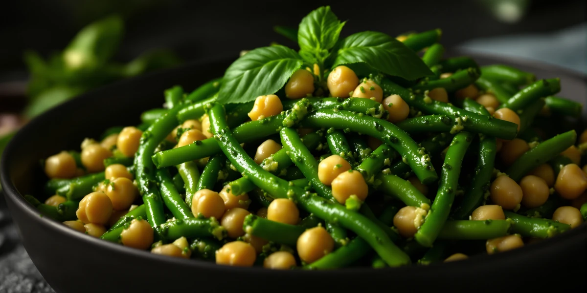 fasolka szparagowa z pesto i ciecierzycą