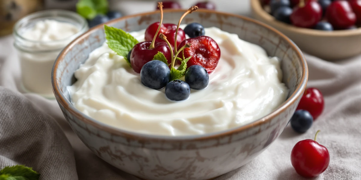 jogurt grecki z wiśniami i borówkami