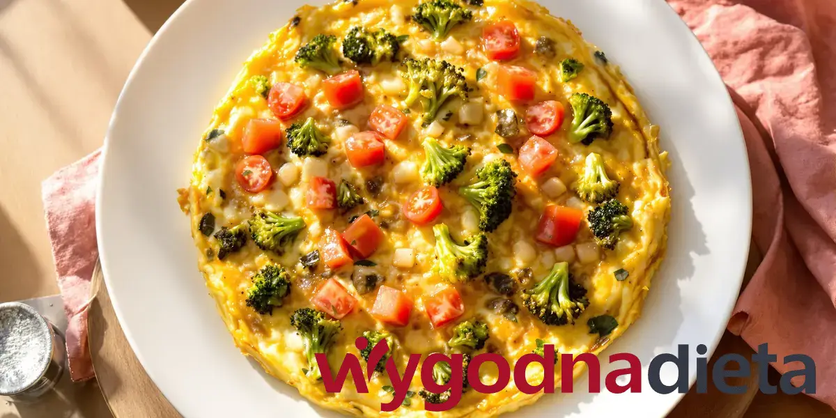 frittata z patelni z brokułem i pomidorem