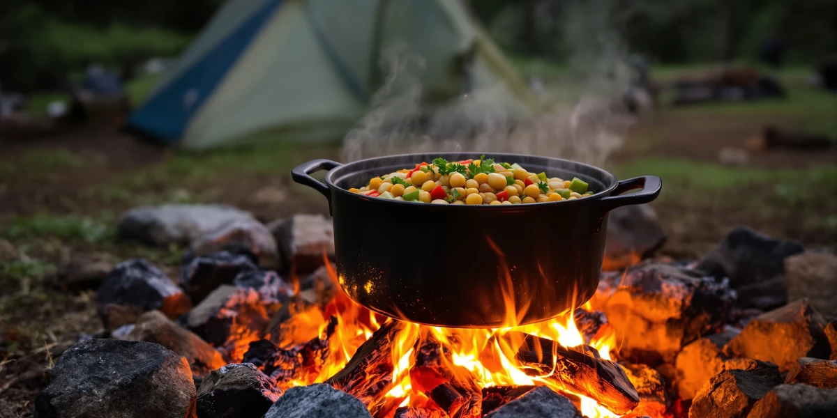 Garnek z zupą nad ogniem