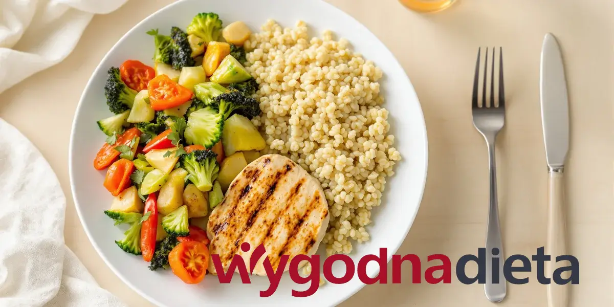 zdrowy posiłek z kurczakiem, brokułem, pomidorami i kaszą