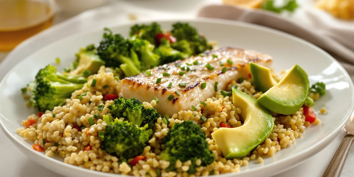 Grillowana ryba z quinoa i brokułami