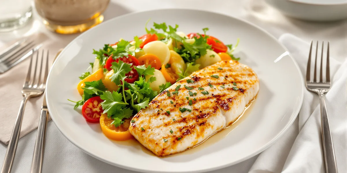 Grillowana ryba z sałatką i warzywami