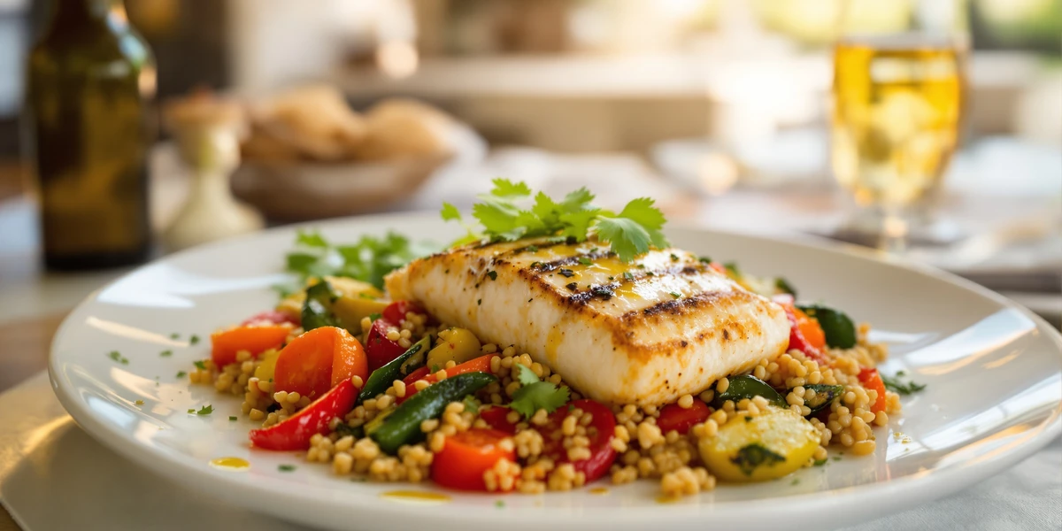 Grillowana ryba z warzywami i kaszą