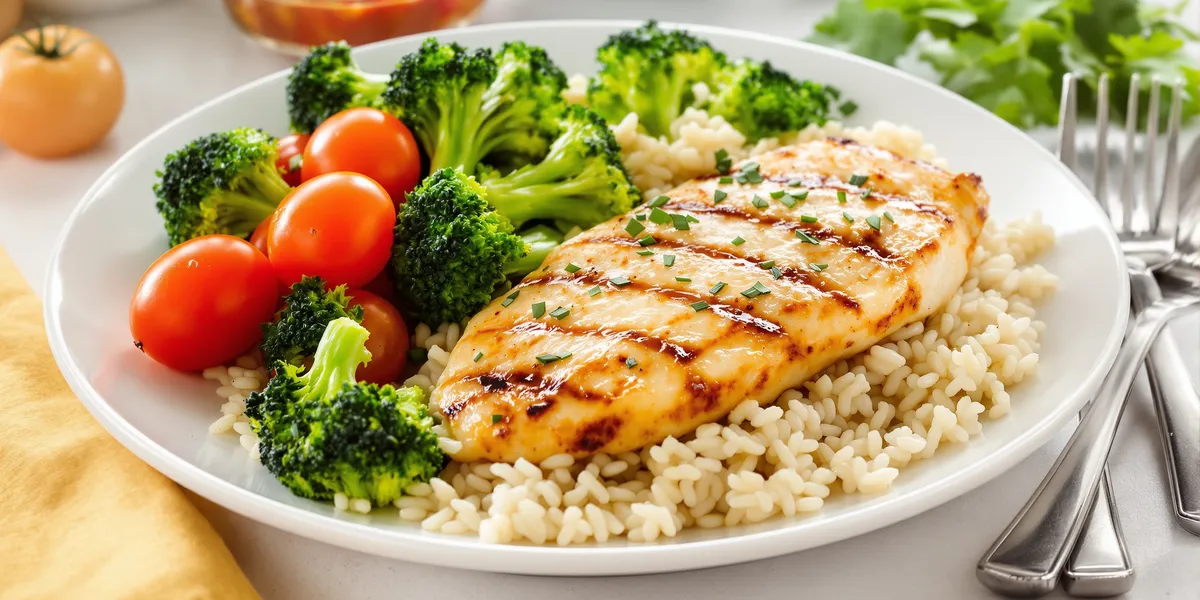 Grillowany kurczak, ryż, brokuł